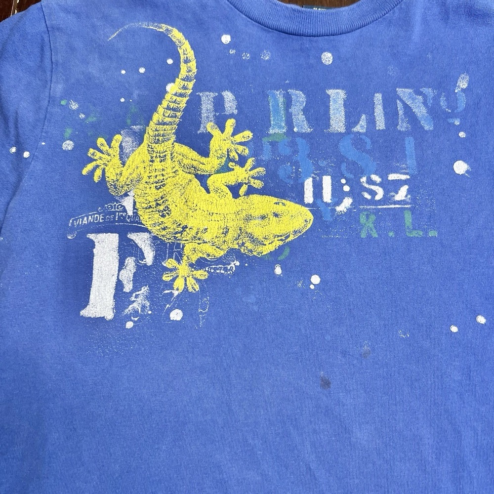 Vtg Polo Ralph Lauren Boys M 10-12 Lizard Graphic Blue Tee Single Stitch *Flawed - Picture 2 of 5